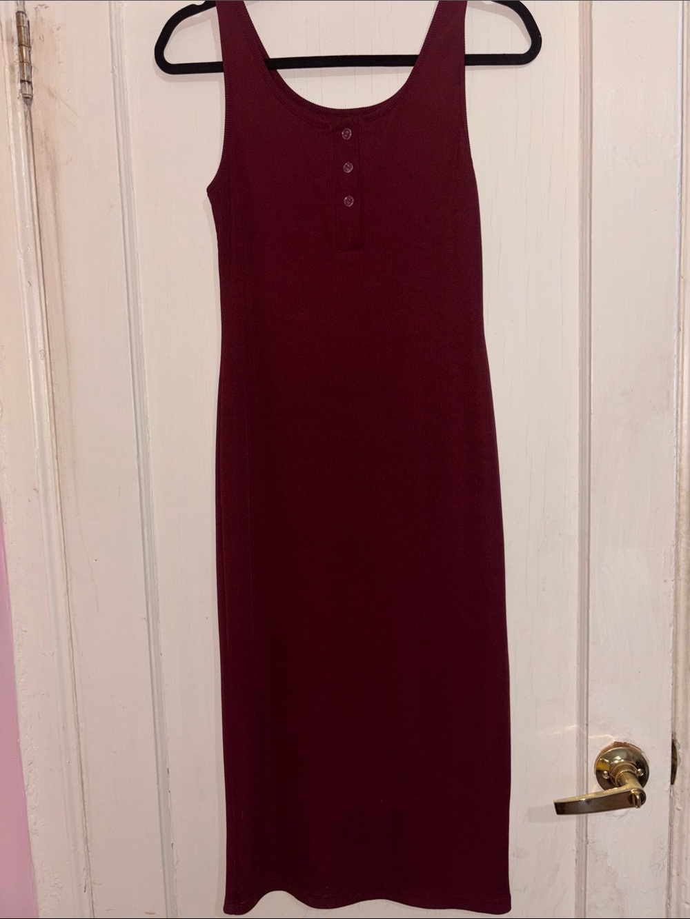 Sleeveless Ribbed Tank Midi Dress - Deep Wine